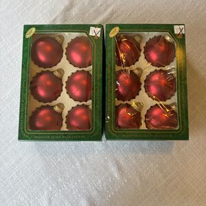 2 Sets Vintage Christmas by Krebs CRANBERRY‎ VELVET Glass Ball Ornaments (12 )